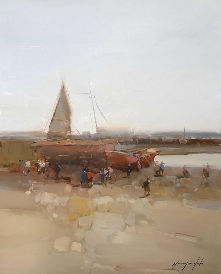 Harbor, Original oil Painting, Handmade artwork, One of a Kind                                   